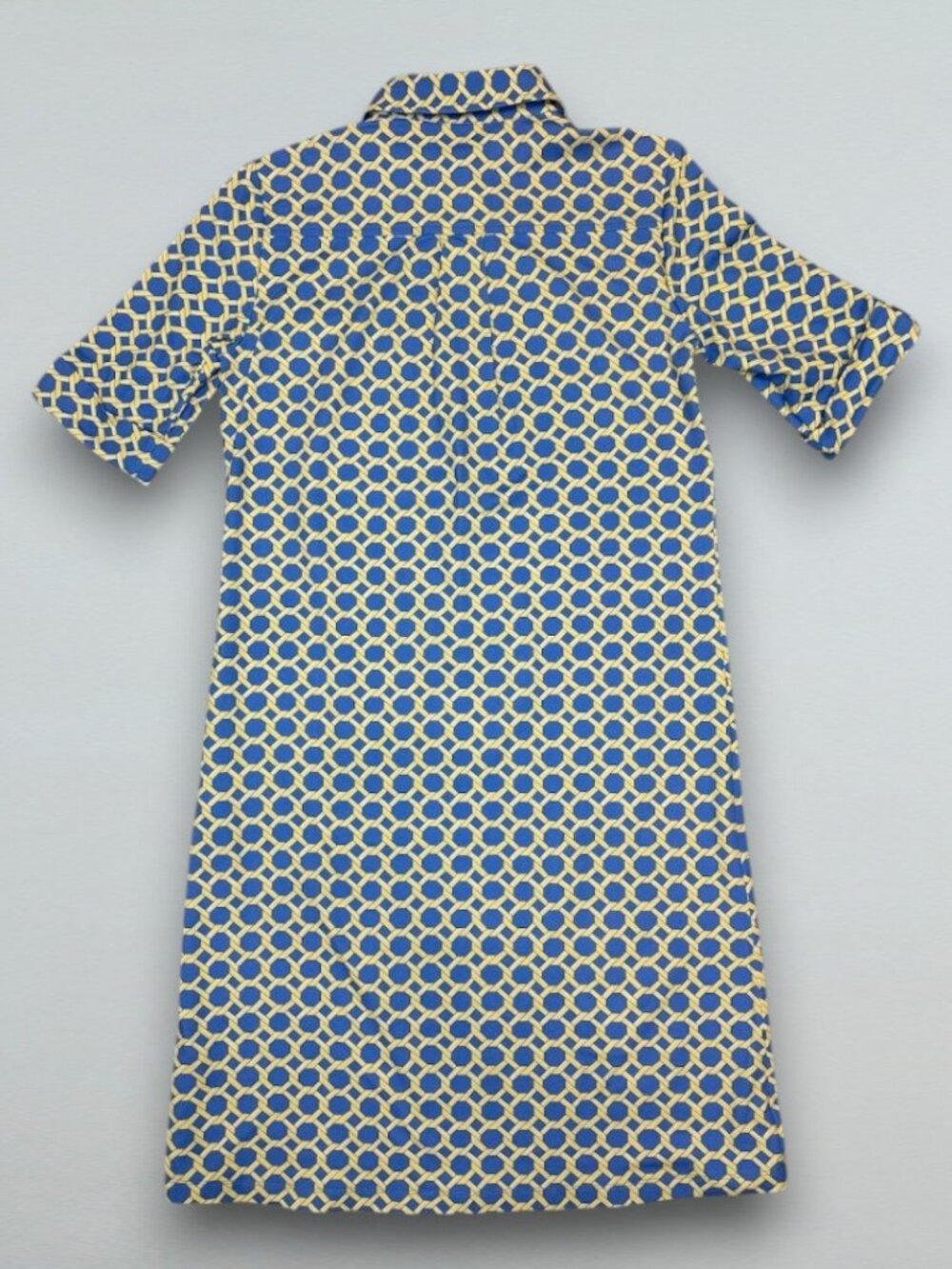 Geometric Print Collared Button Front Midi Dress Blue Cream XS - Picture 3 of 5